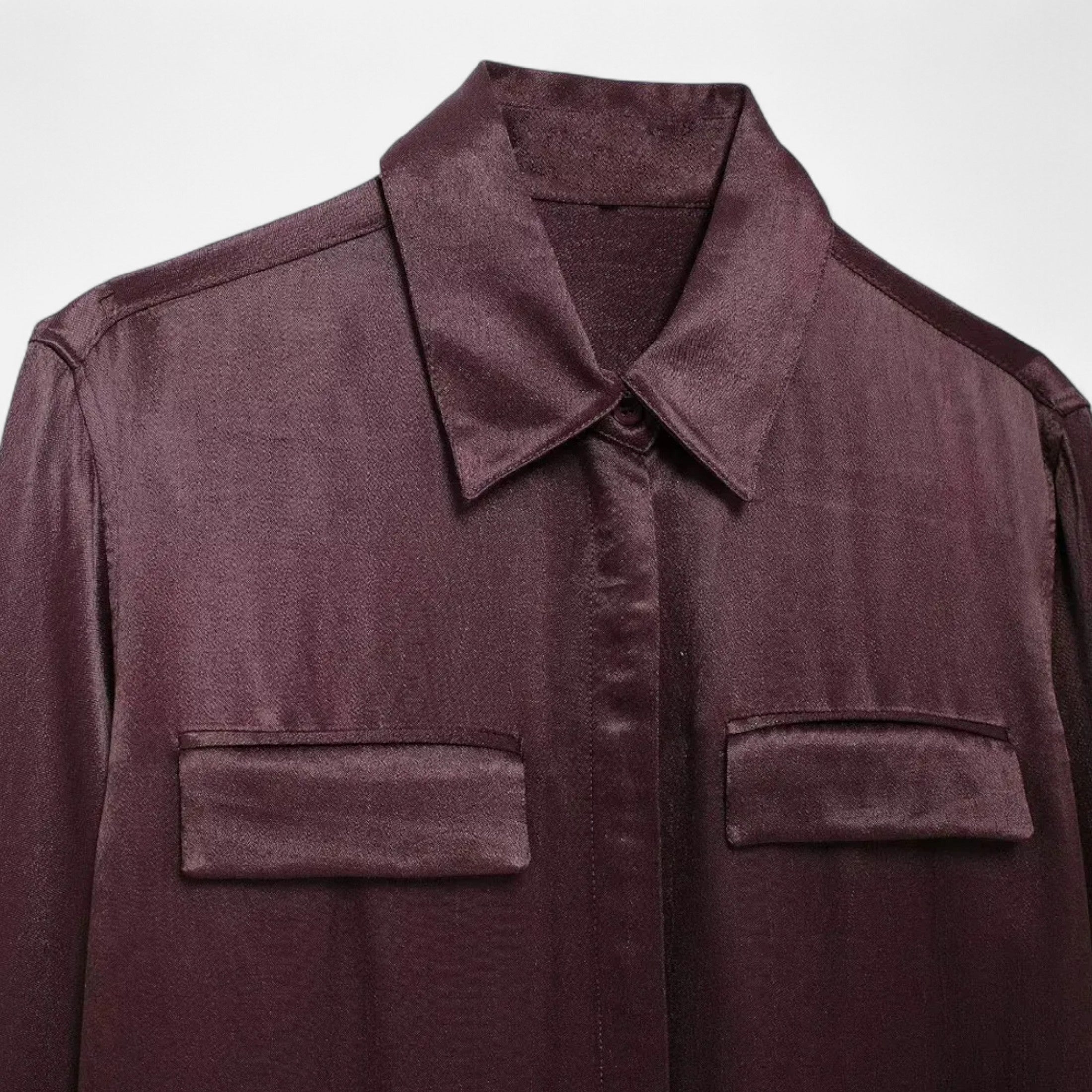 FEMUREA | Women’s Satin Blouse – Long Sleeve Button-Up