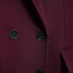 FEMUREA | Women’s Long Wool Coat – Burgundy Double-Breasted Elegance