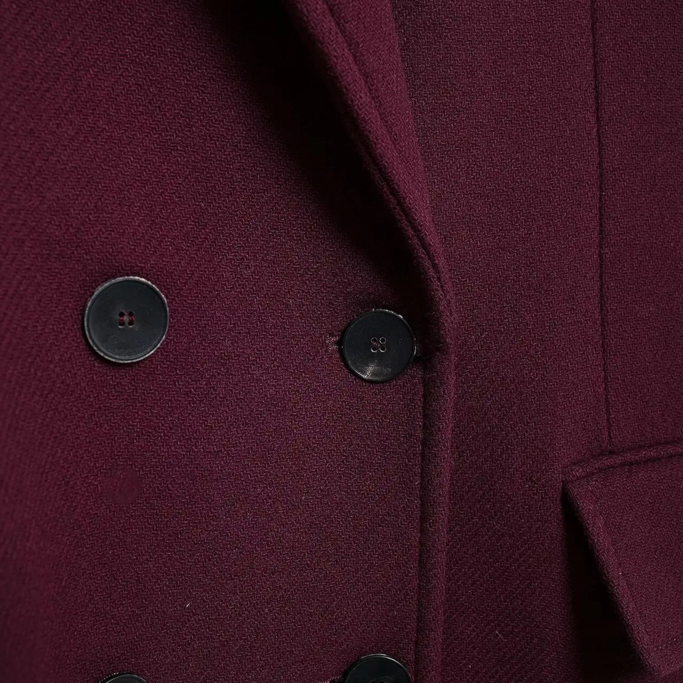 FEMUREA | Women’s Long Wool Coat – Burgundy Double-Breasted Elegance