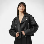 FEMUREA | Women’s Faux Leather Jacket – Oversized Vintage Elegance