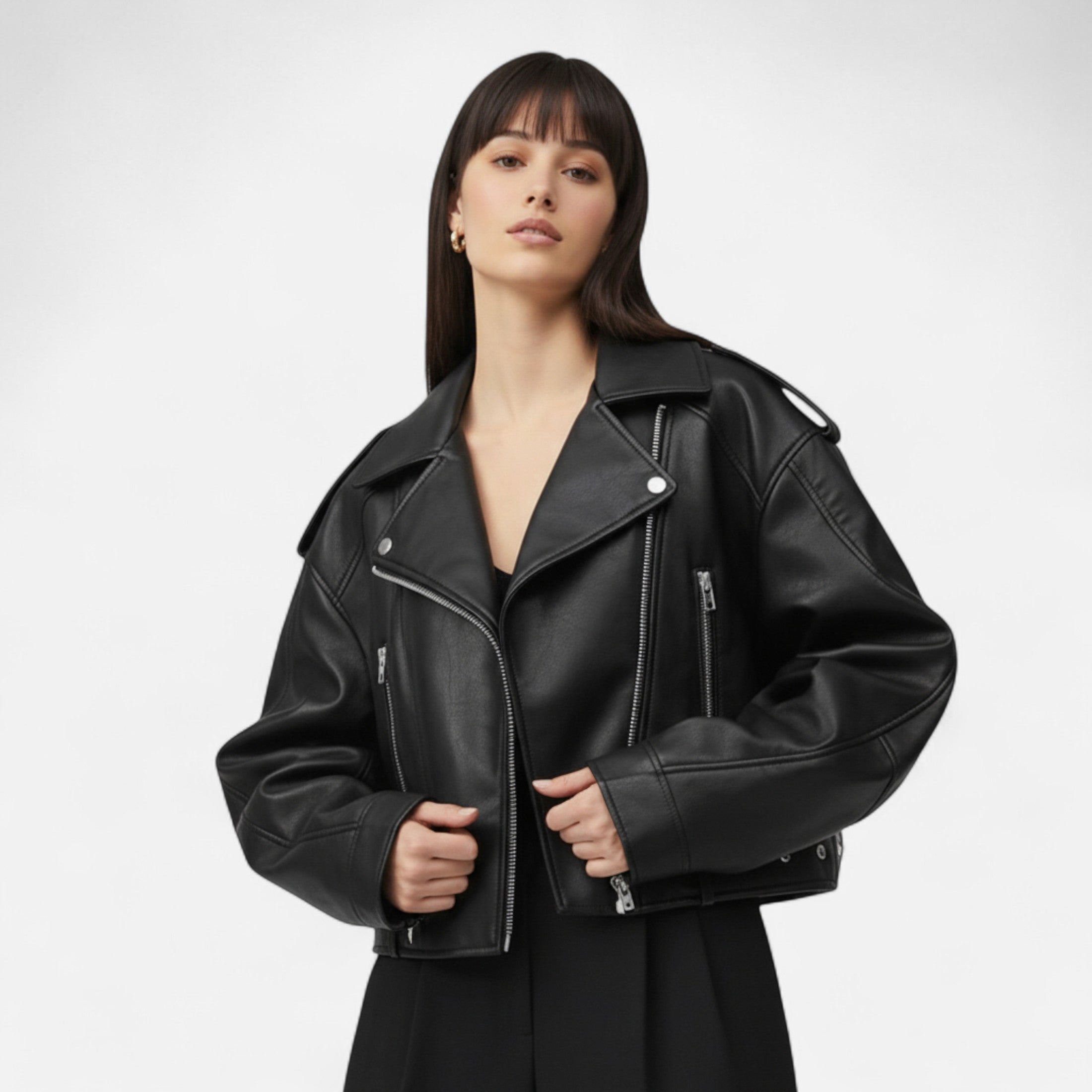 FEMUREA | Women’s Faux Leather Jacket – Oversized Vintage Elegance