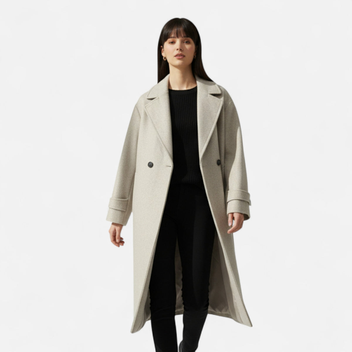 FEMUREA | Women’s Long Overcoat – Heritage Double-Breasted Style
