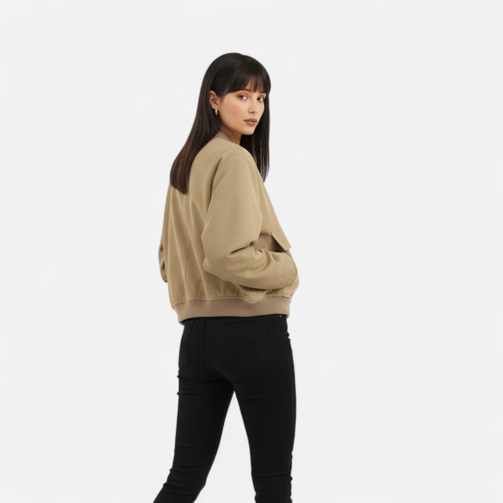 FEMUREA | Women’s Bomber Jacket – Vintage Single-Breasted Elegance