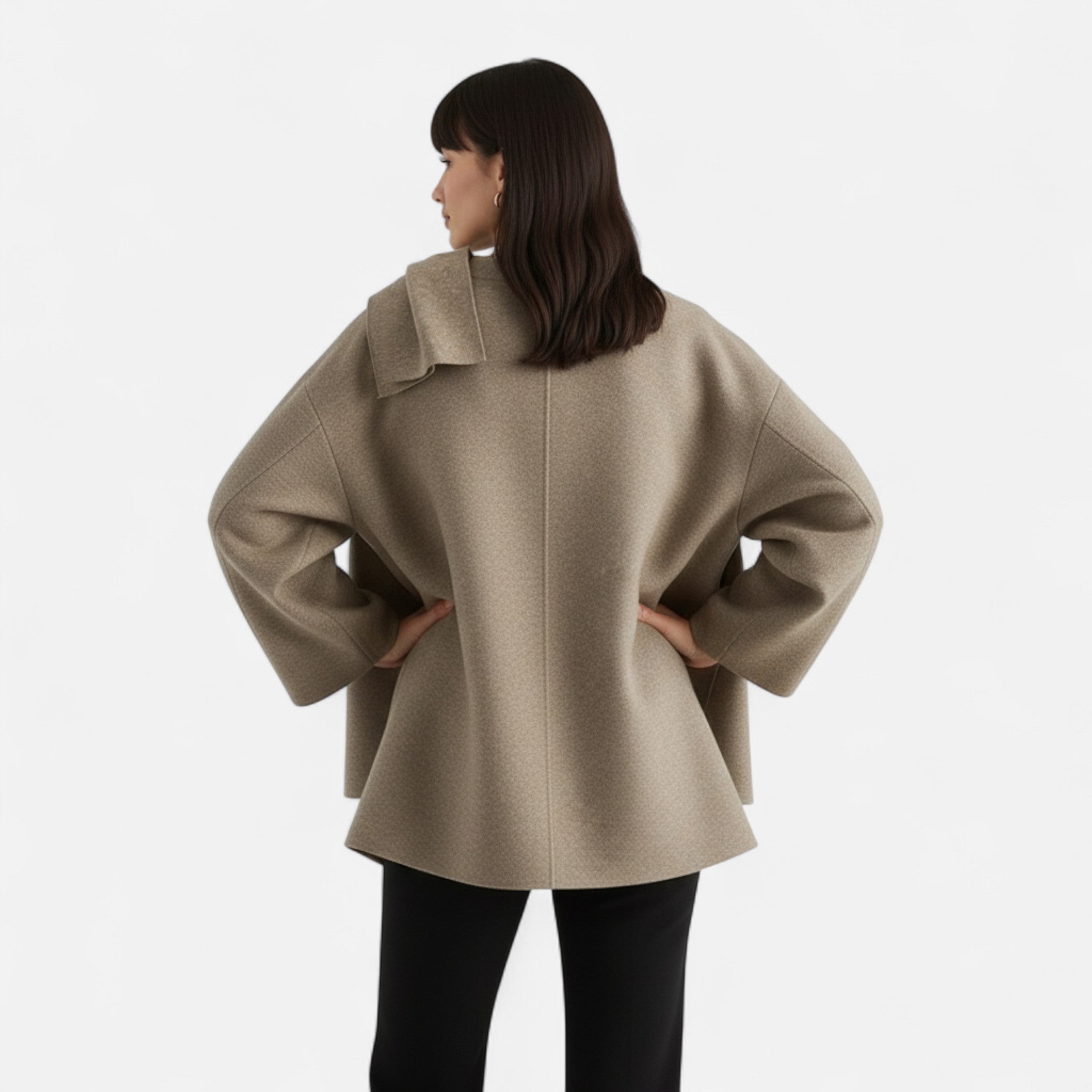 FEMUREA | Women’s Wool Coat – Asymmetric Scarf Collar Elegance