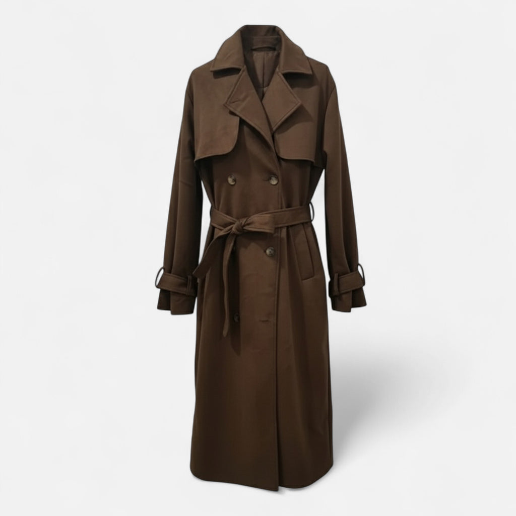 FEMUREA | Women’s Long Faux Suede Coat – Vintage Belted Elegance
