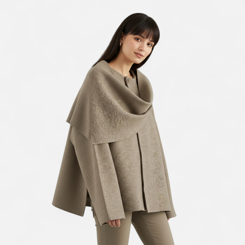 FEMUREA | Women’s Wool Coat – Asymmetric Scarf Collar Elegance