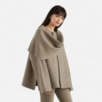FEMUREA | Women’s Wool Coat – Asymmetric Scarf Collar Elegance