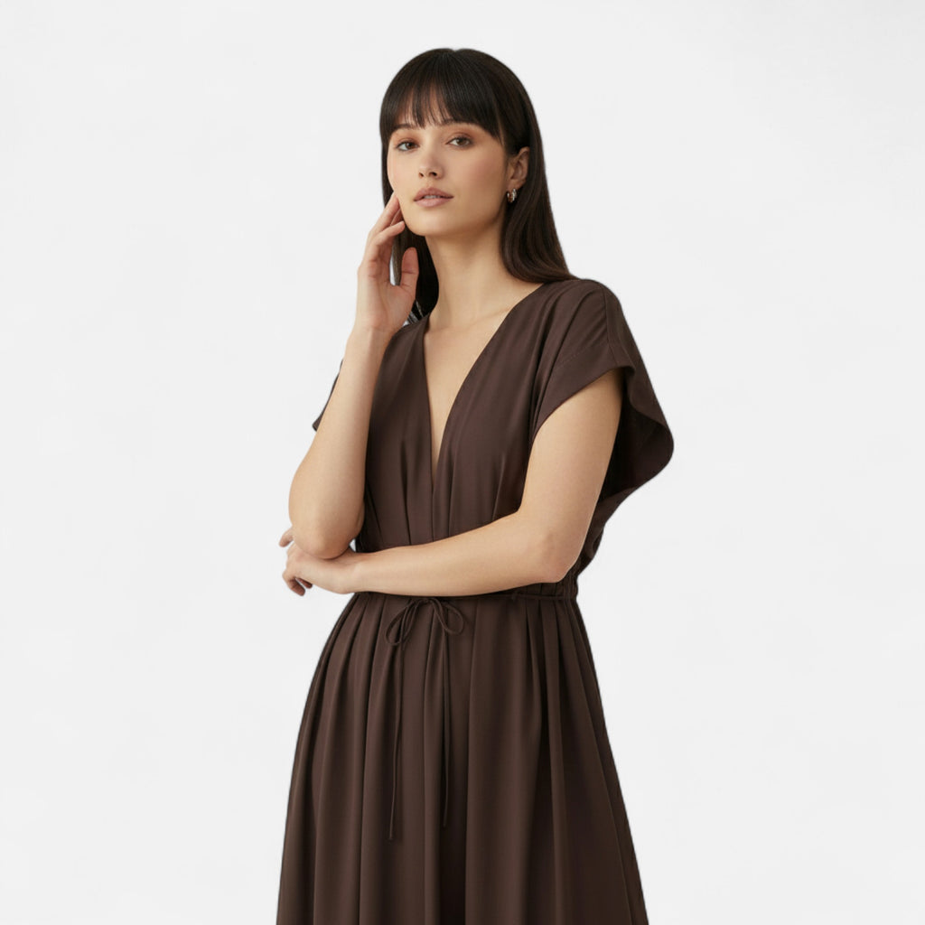 FEMUREA | Women’s V-Neck Midi Dress – Draped Wrap Silhouette