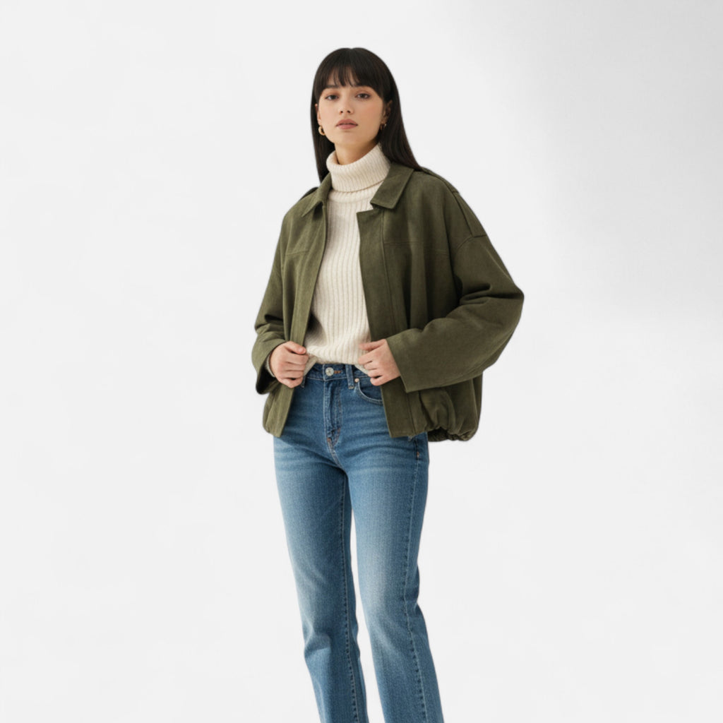 FEMUREA | Women’s Suede Jacket – Vintage Bomber Elegance