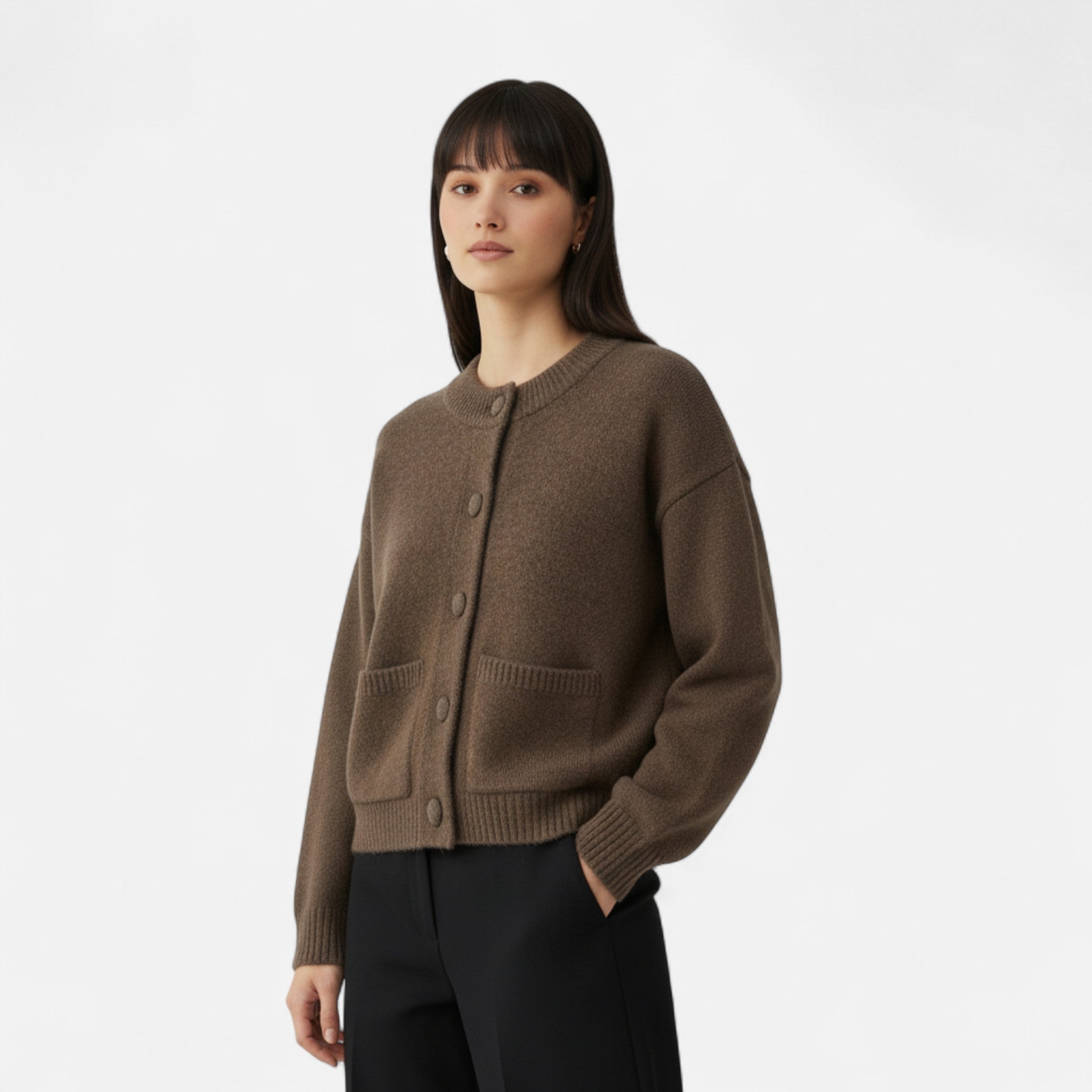 FEMUREA | Women’s Knitted Cardigan – Button-Up with Pockets