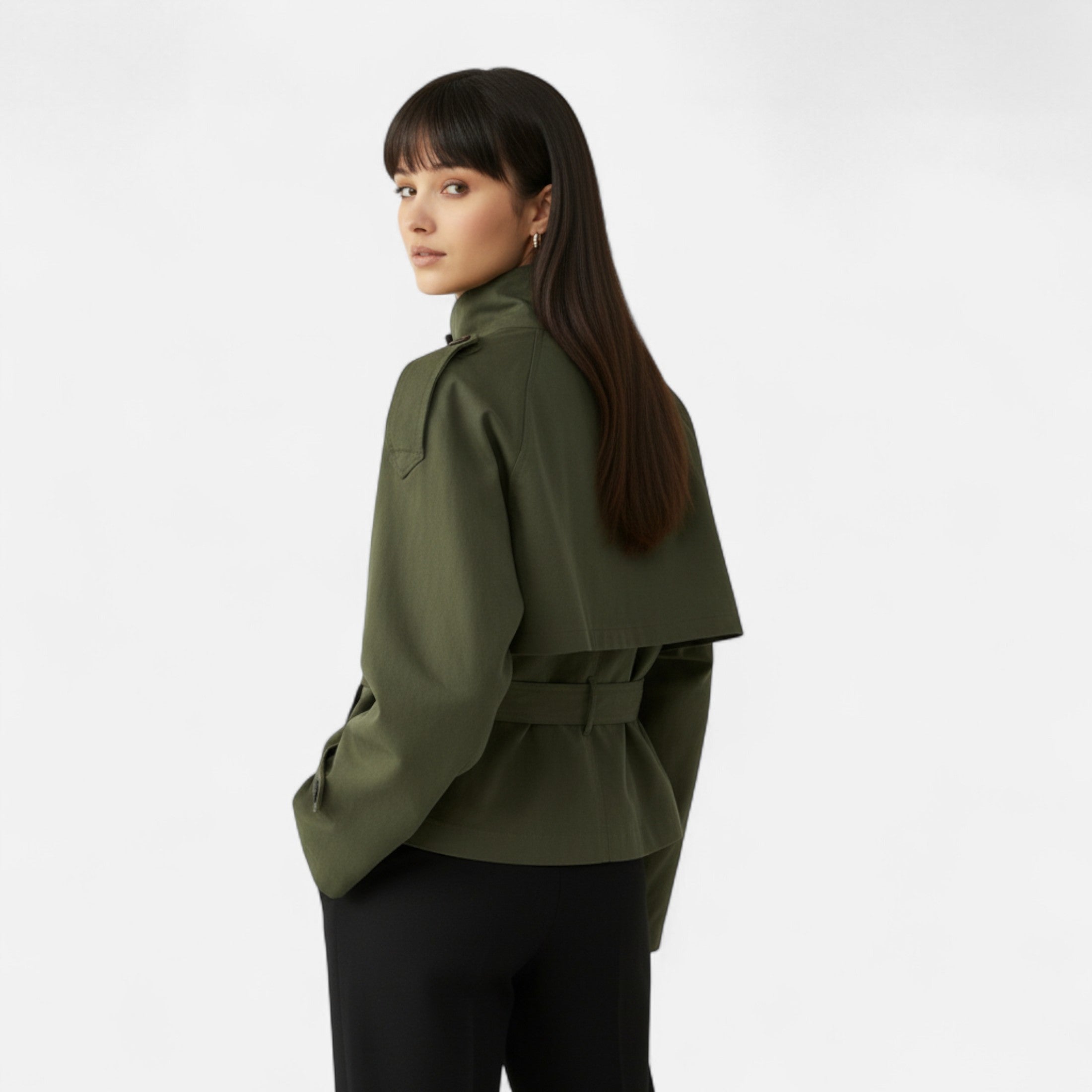 FEMUREA | Women’s Cropped Trench Coat – Belted Classic Style