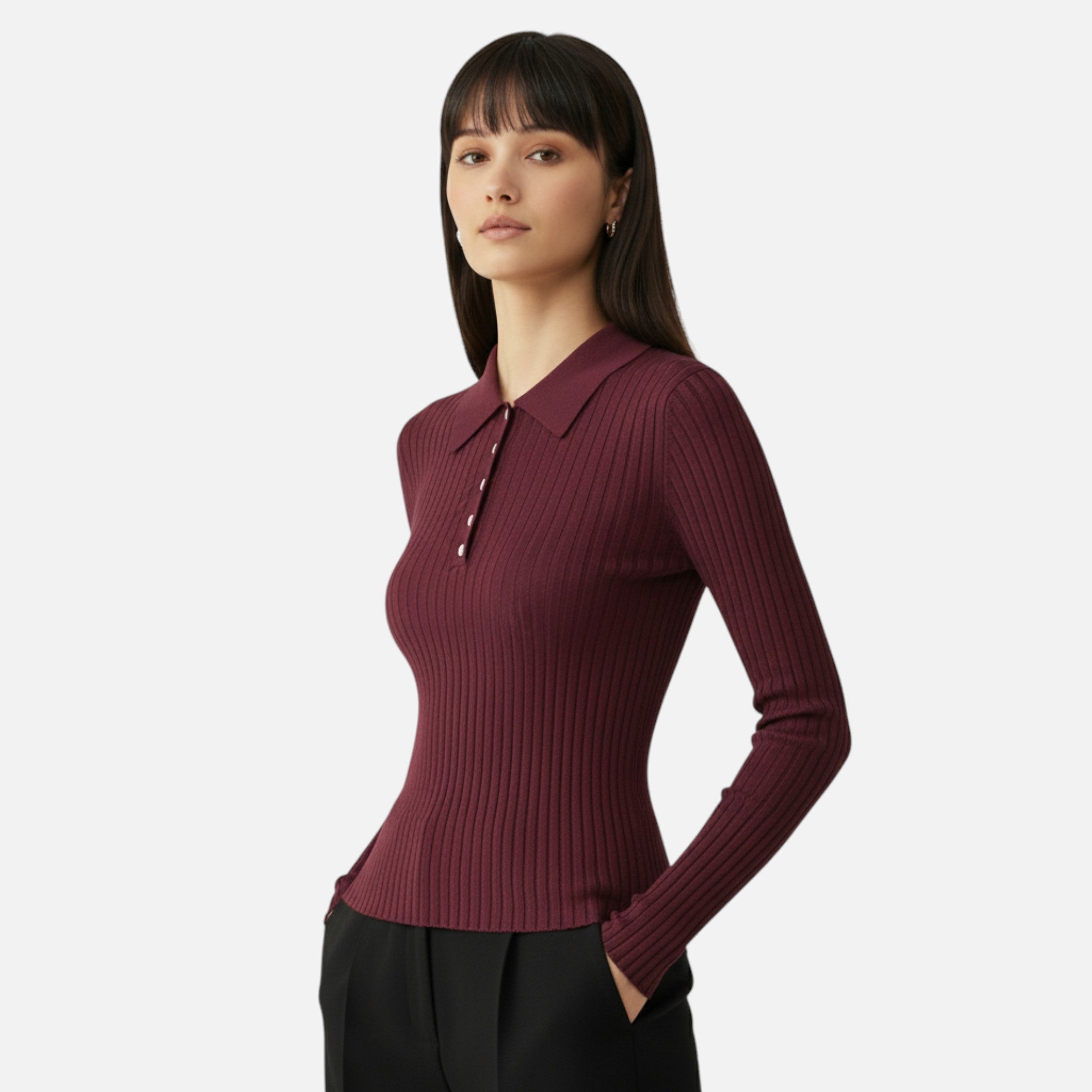 FEMUREA | Women’s Ribbed Knit Jumper – Slim Fit Polo Design