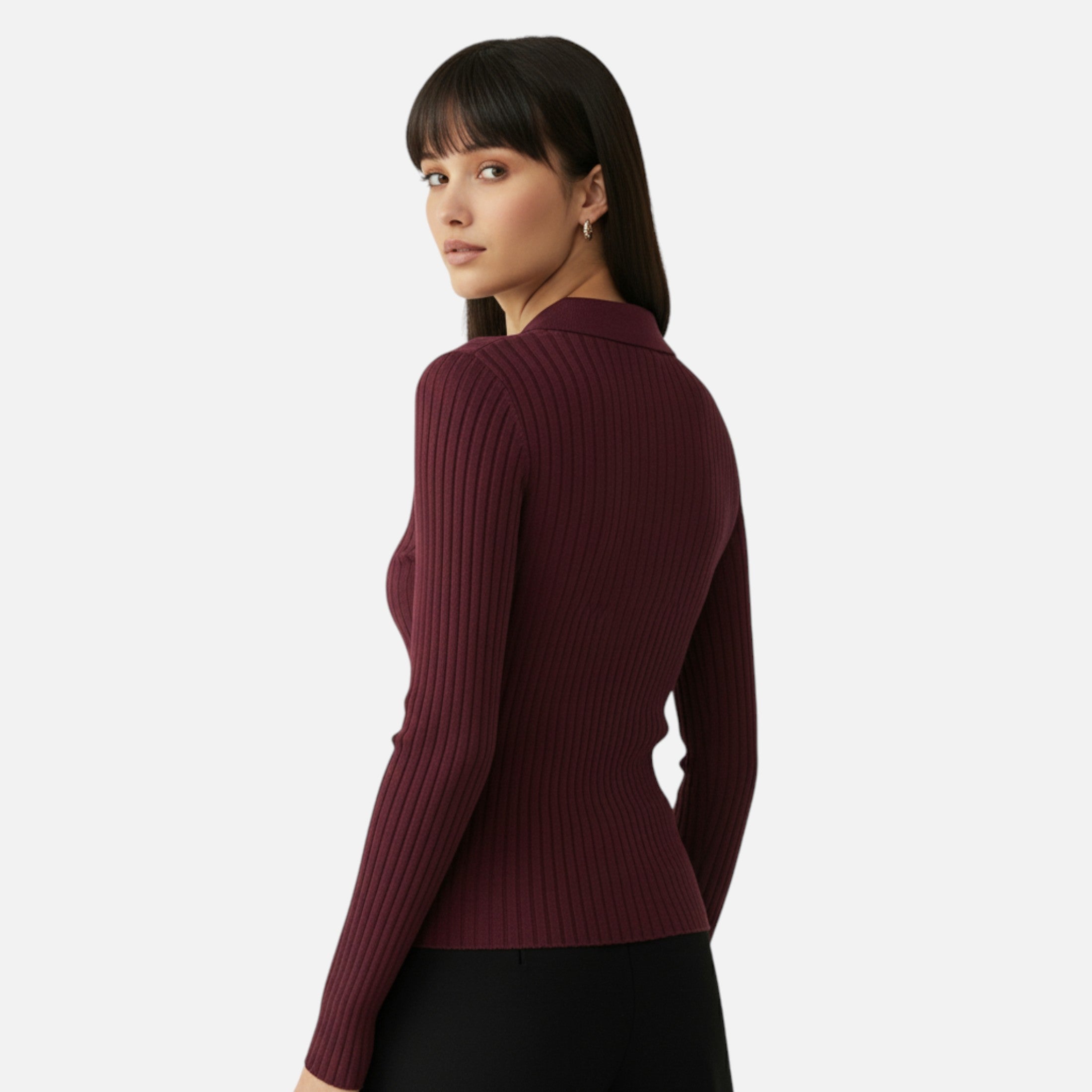 FEMUREA | Women’s Ribbed Knit Jumper – Slim Fit Polo Design