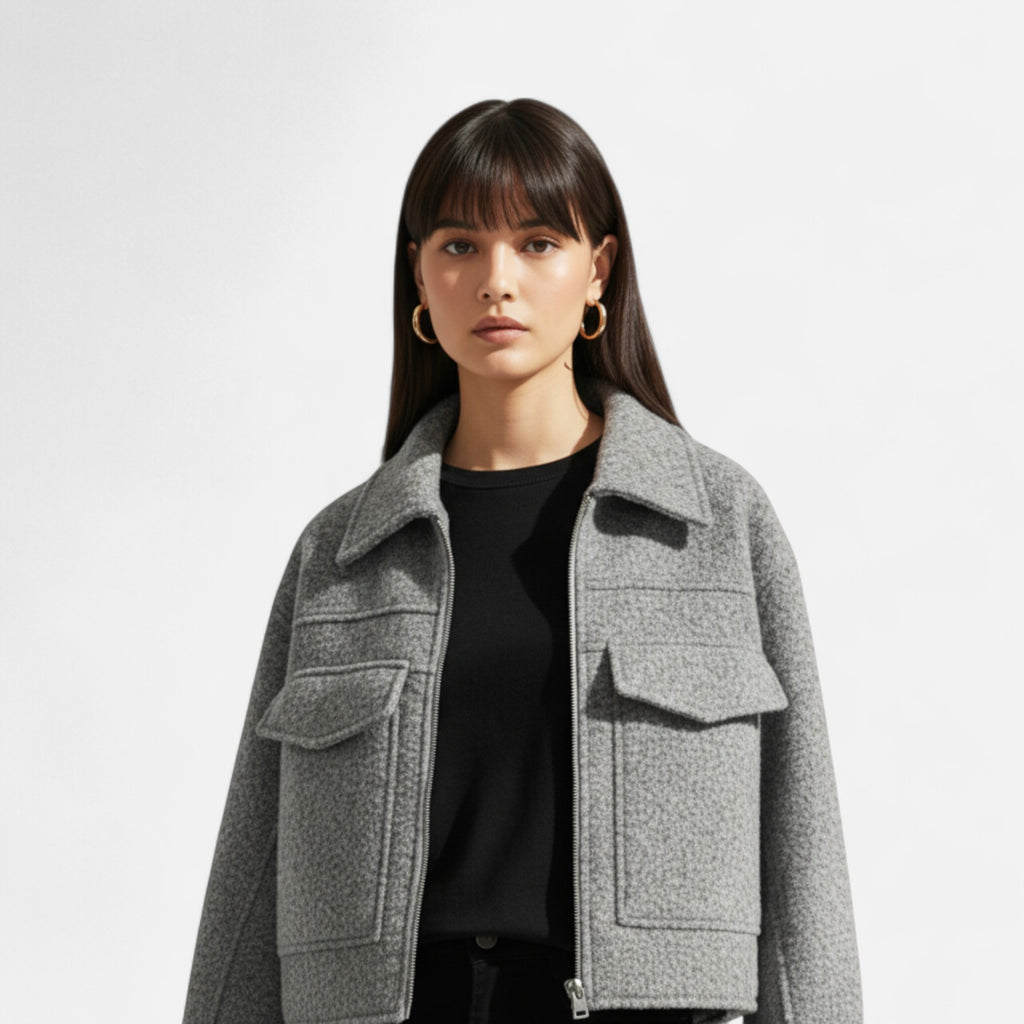 FEMUREA | Women’s Vintage Jacket – Zipped Elegance with Pockets