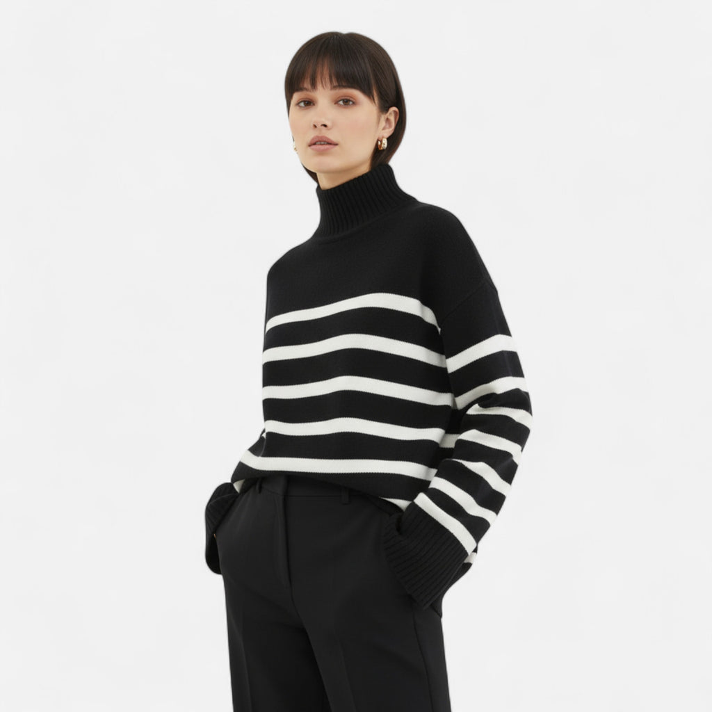 FEMUREA | Women’s Striped Turtleneck Sweater – Classic Knitwear