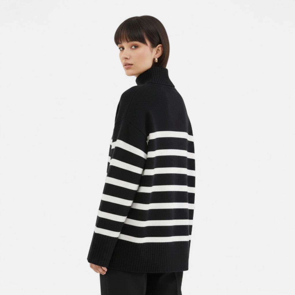 FEMUREA | Women’s Striped Turtleneck Sweater – Classic Knitwear