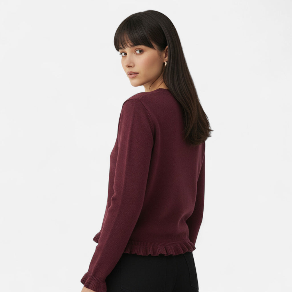 FEMUREA | Women’s Knitted Cardigan – Ruffled Button-Up Elegance