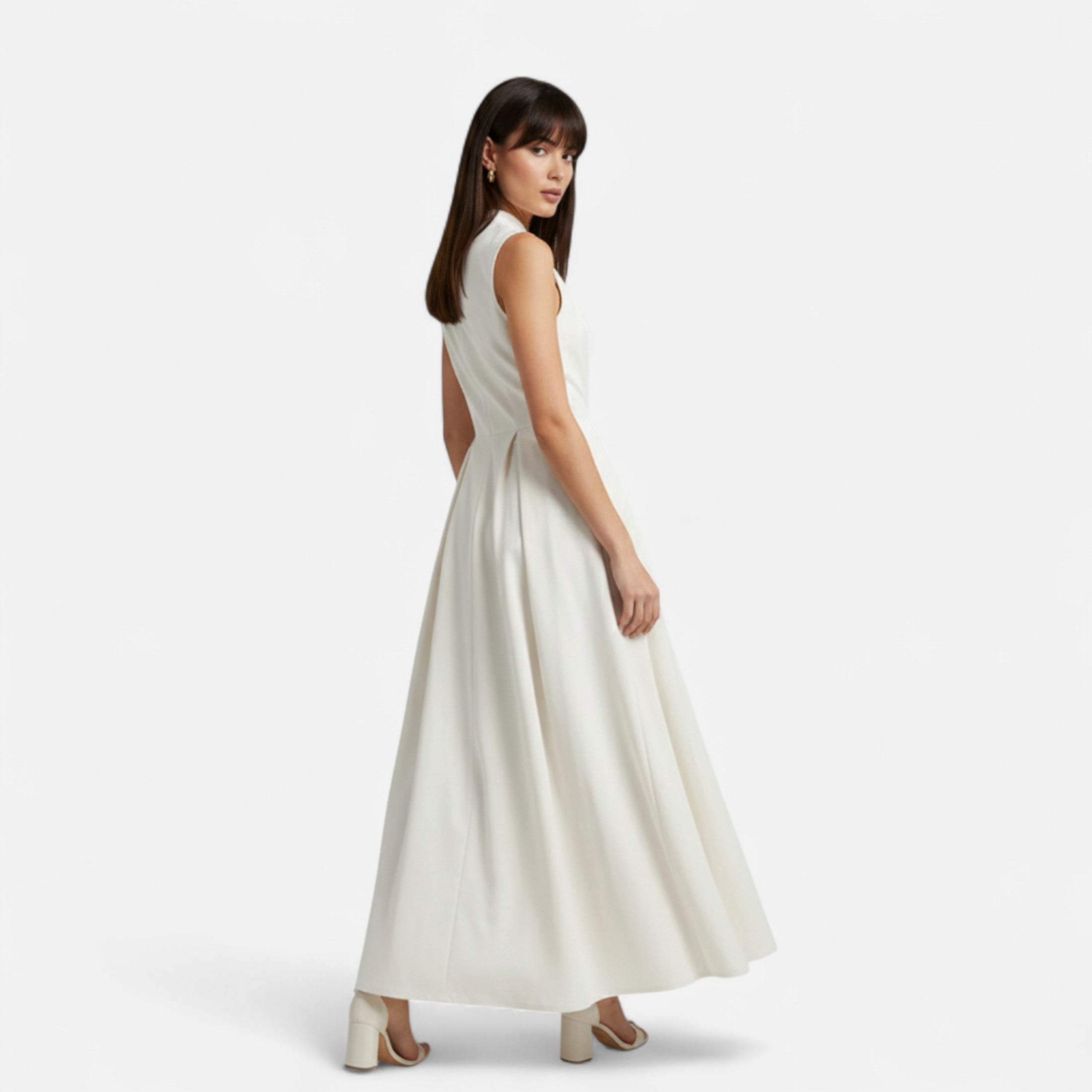 FEMUREA | Women’s Pleated Maxi Dress – Sleeveless Zip Design