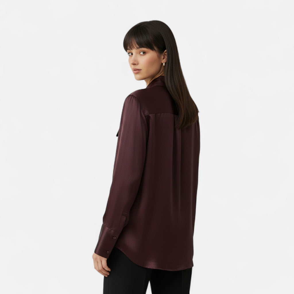 FEMUREA | Women’s Satin Blouse – Long Sleeve Button-Up