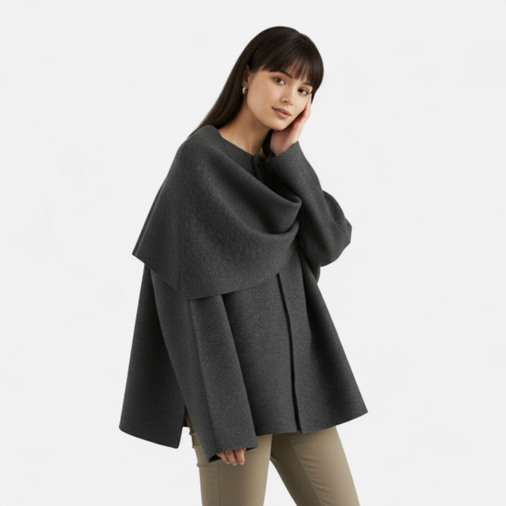 FEMUREA | Women’s Wool Coat – Asymmetric Scarf Collar Elegance