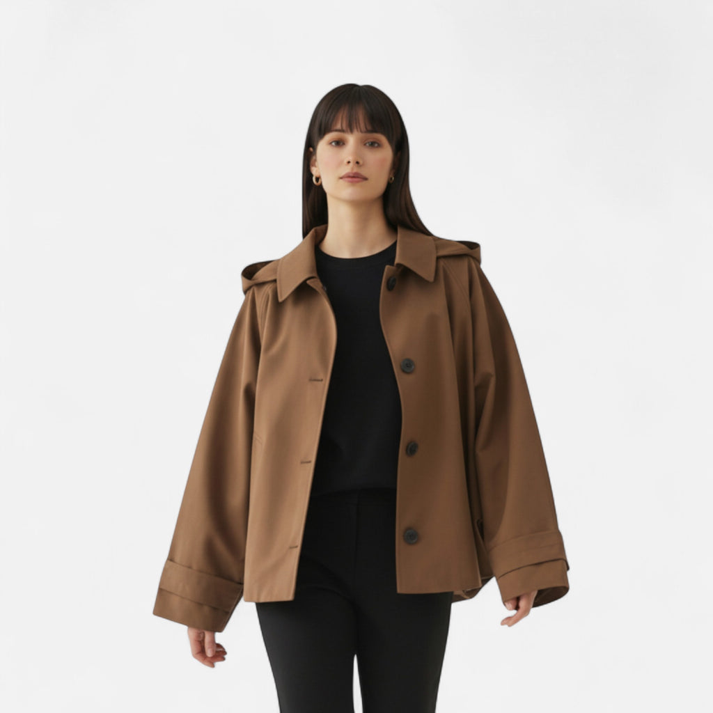 FEMUREA | Women’s Hooded Jacket – Vintage Single-Breasted Elegance