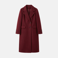 Femurea | Women’s Long Wool Coat – Burgundy Double-Breasted Design