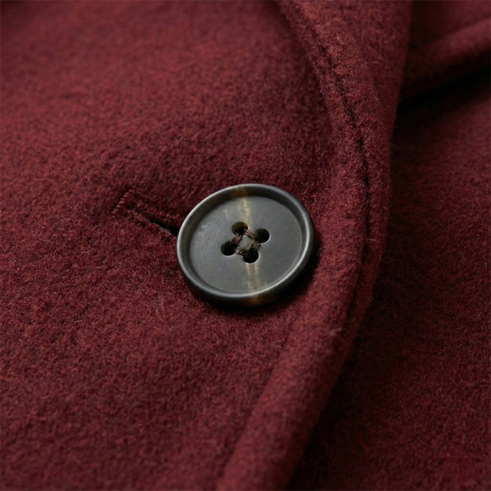 Femurea | Women’s Long Wool Coat – Burgundy Double-Breasted Design