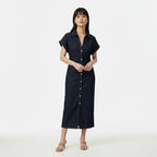 FEMUREA | Women’s Denim Midi Dress – Button-Up Tailored Fit
