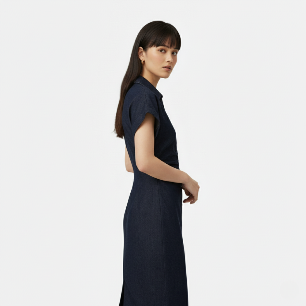 FEMUREA | Women’s Denim Midi Dress – Button-Up Tailored Fit