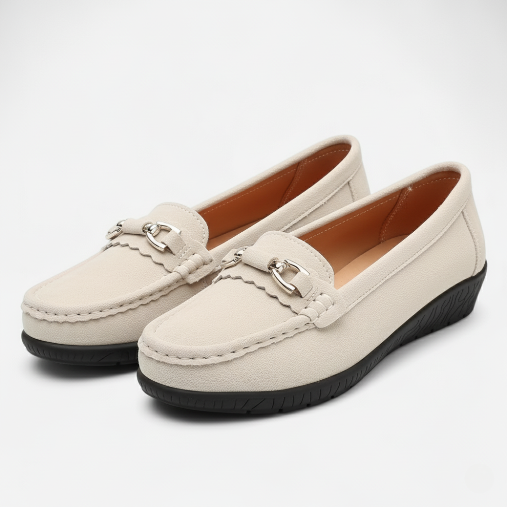 FEMUREA | Women’s Suede Loafers – Classic Buckle Design