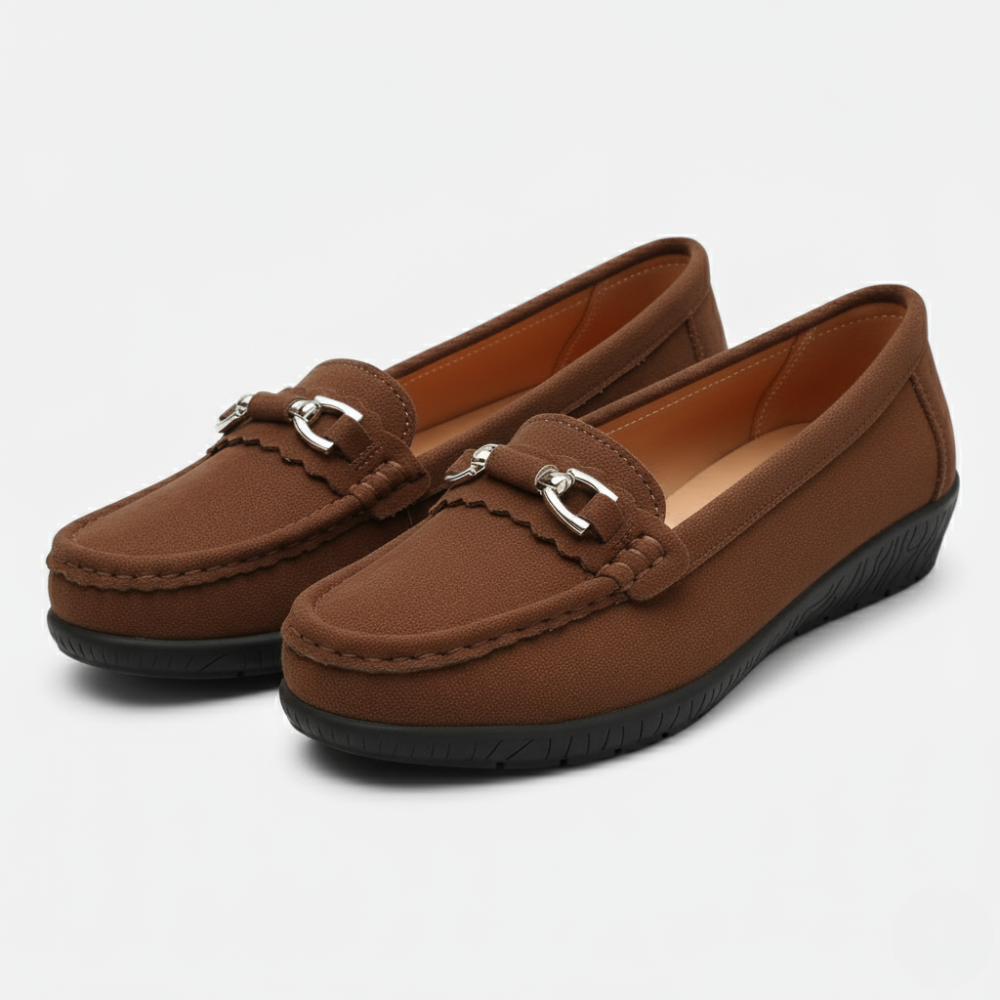 FEMUREA | Women’s Suede Loafers – Classic Buckle Design