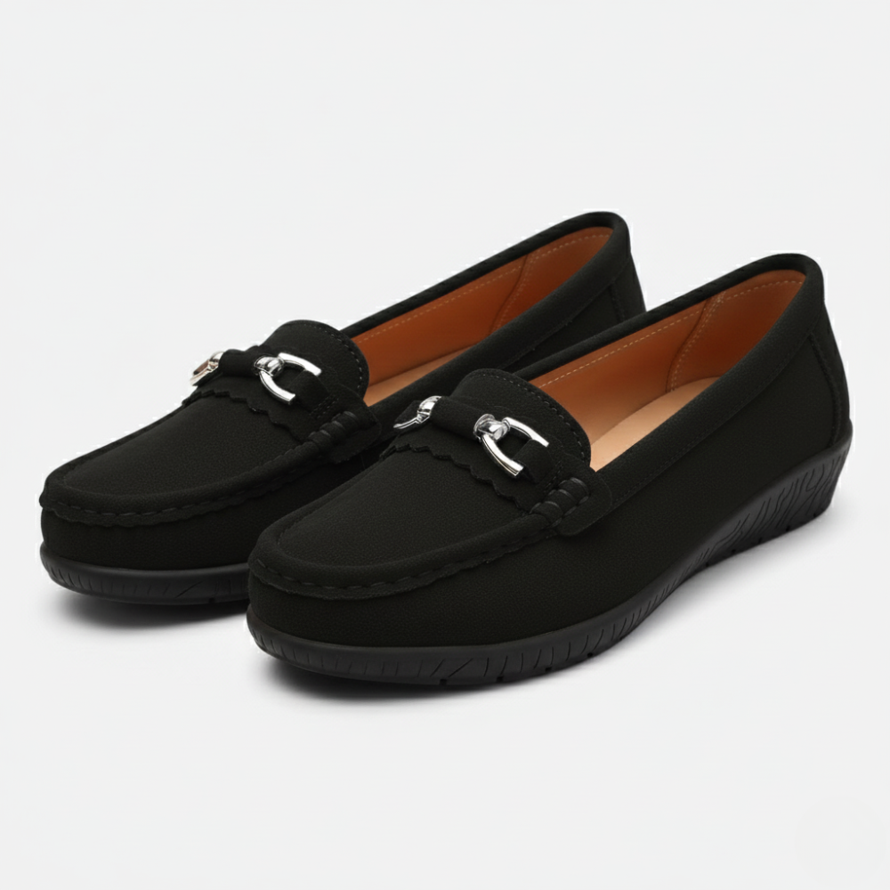 FEMUREA | Women’s Suede Loafers – Classic Buckle Design