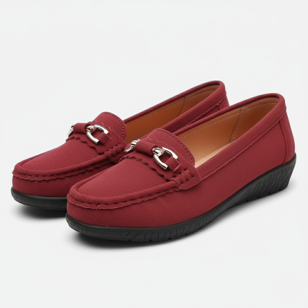 FEMUREA | Women’s Suede Loafers – Classic Buckle Design