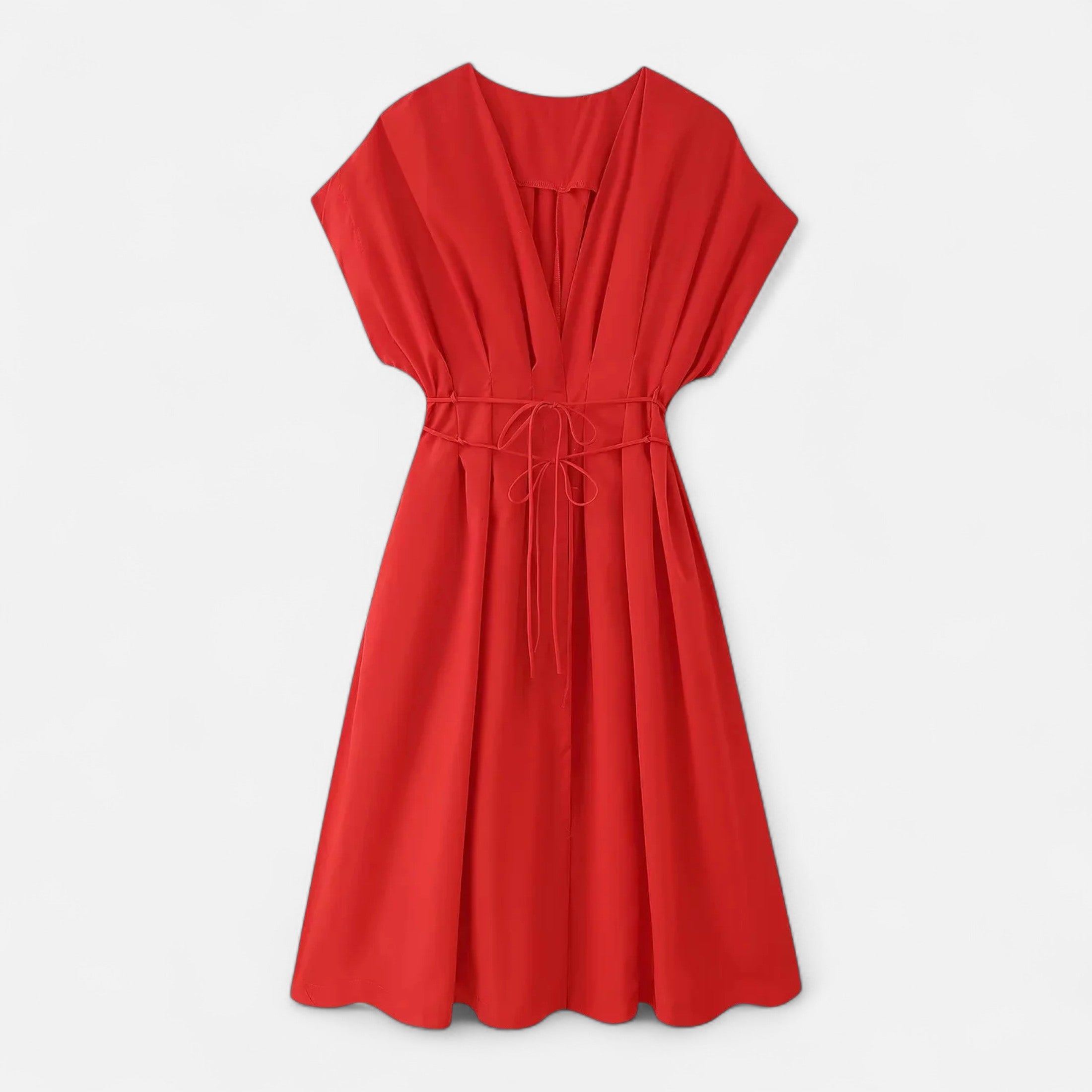 FEMUREA | Women’s V-Neck Midi Dress – Draped Wrap Silhouette