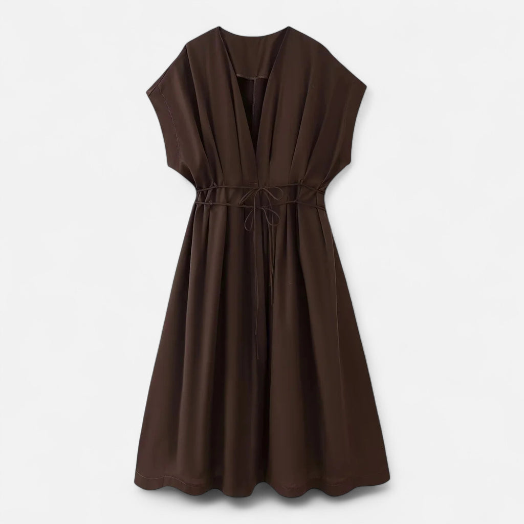 FEMUREA | Women’s V-Neck Midi Dress – Draped Wrap Silhouette