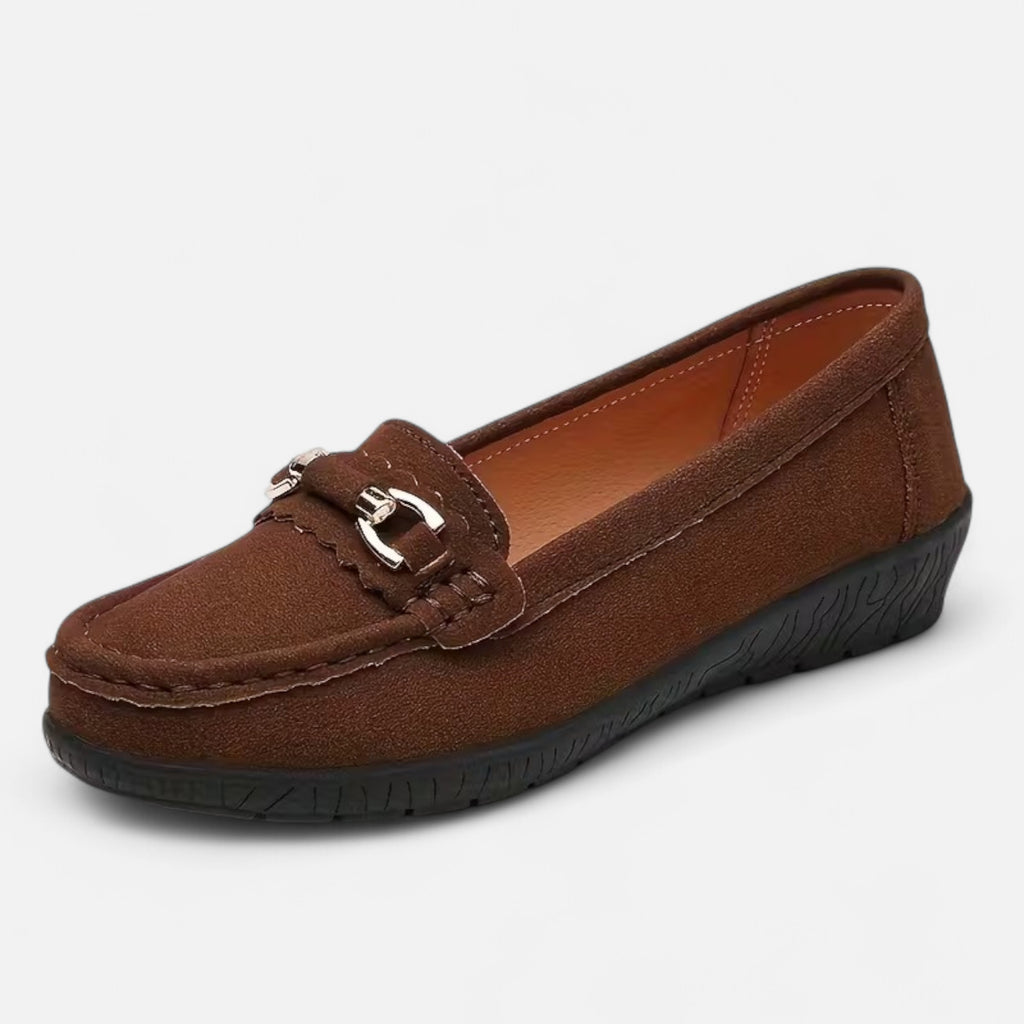 FEMUREA | Women’s Suede Loafers – Classic Buckle Design