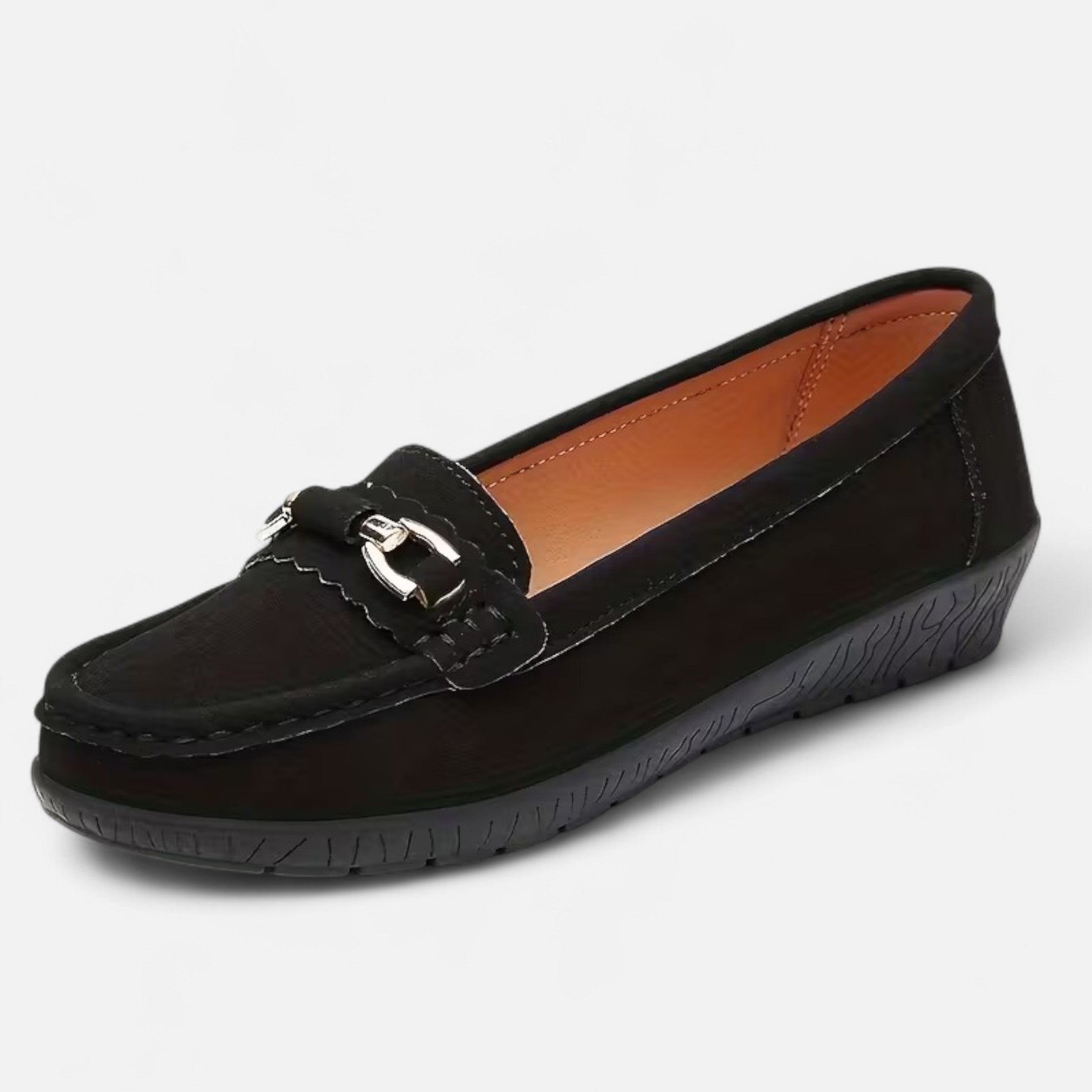 FEMUREA | Women’s Suede Loafers – Classic Buckle Design
