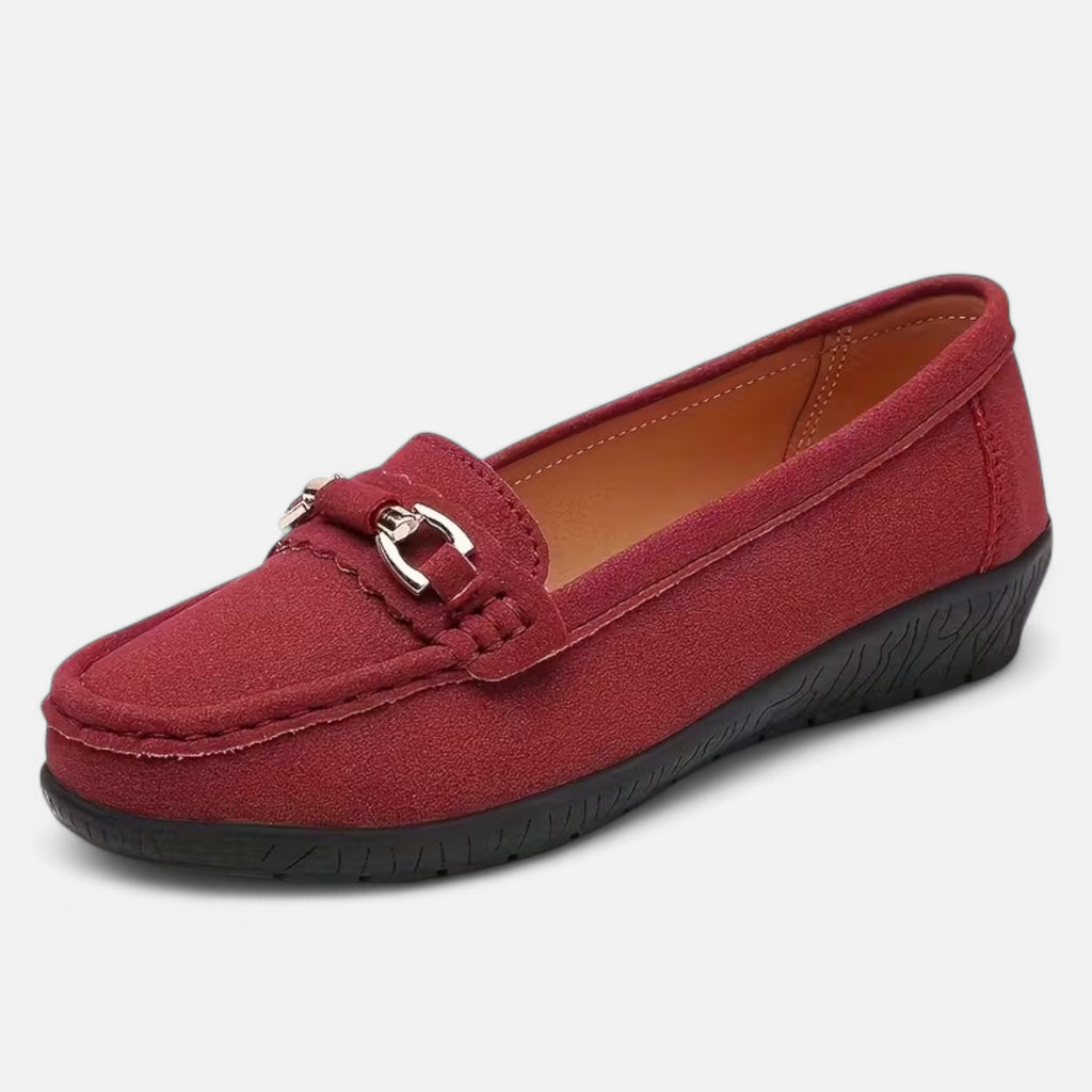 FEMUREA | Women’s Suede Loafers – Classic Buckle Design
